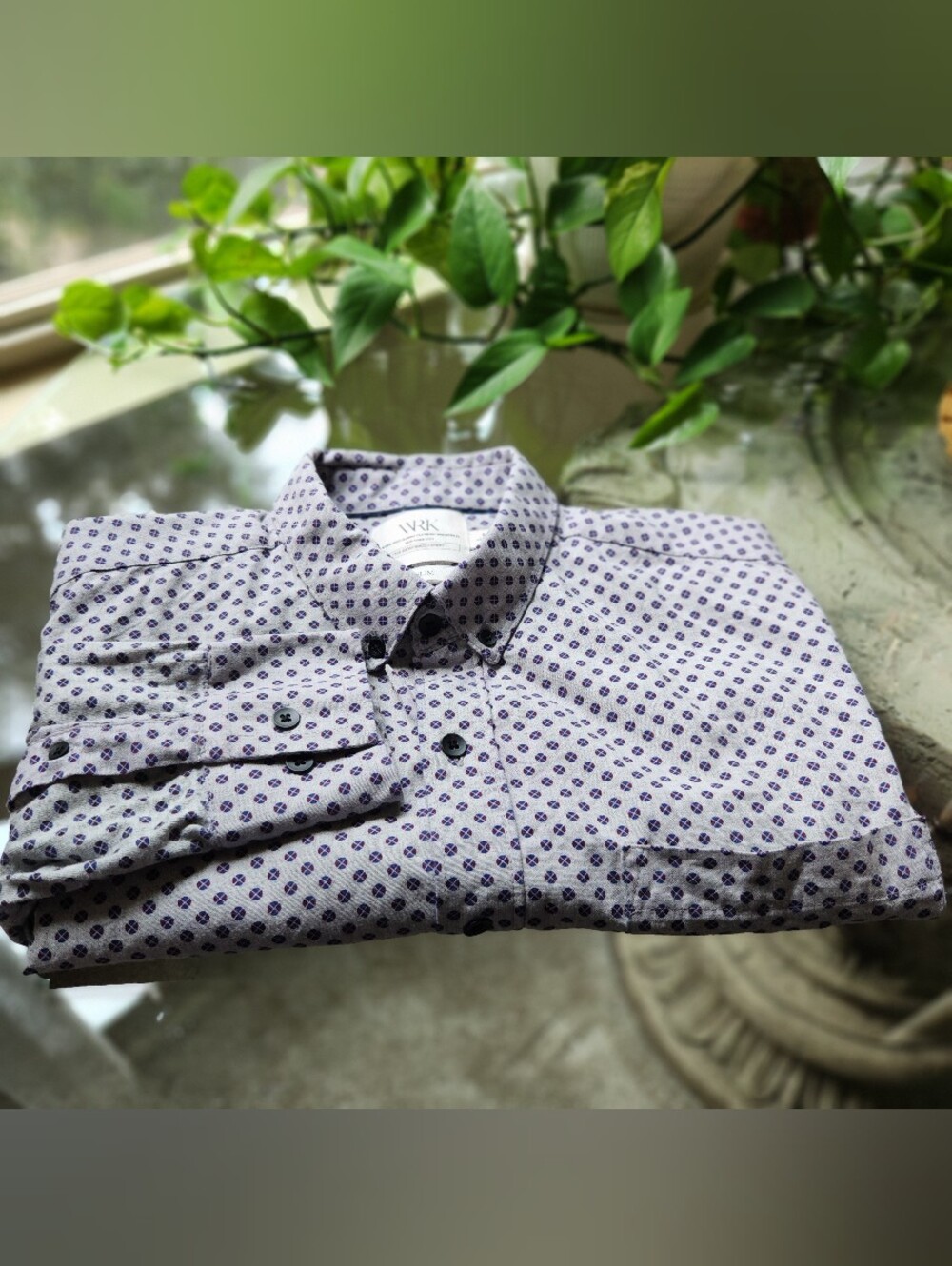 WRK Slim Fit Geometric Print Button Down Shirt Mens Size Large Grey Long Sleeve - Picture 14 of 14